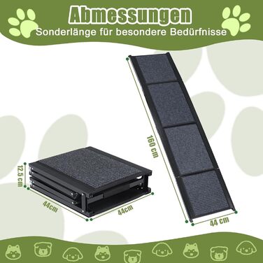 Рампа для собак SMONTER Extra Long, 160 см, чорна: для авто, вантажівок, SUV. Антиковзка поверхня, стабільна, для великих та середніх собак