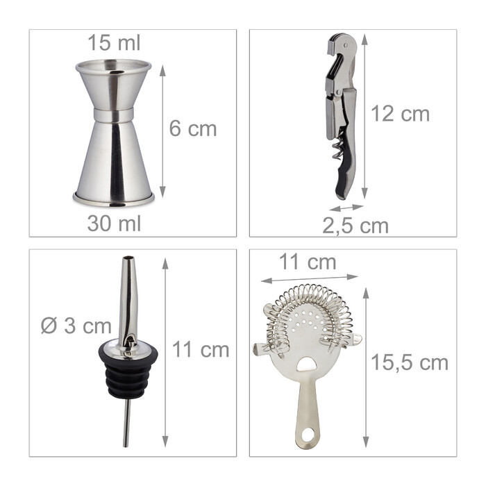 Relaxdays 11-Piece Cocktail Set, Stainless Steel