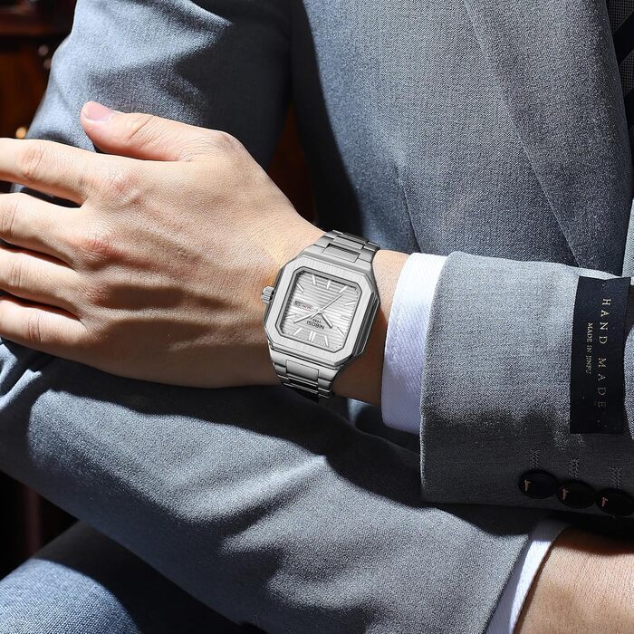 Годинник чоловічий NIBOSI: кварцовий годинник з нержавіючої сталі, мілітарний стиль, квадратний корпус, водостійкий, білий циферблат, для бізнесу та повсякденного носіння