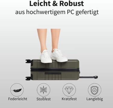 Валіза ETERNITIVE з полікарбонату та ABS: легка, з колесами 360°, з TSA-замком, для ручної поклажі, оливковий колір