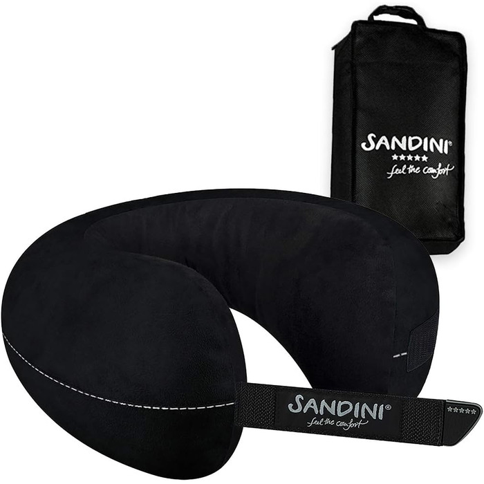 SANDINI TravelFix Regular Size – Microfiber – Premium Travel Pillow Made in EU / Neck Pillow with Ergonomic Support – Free Carrying Bag with Attachment Clip