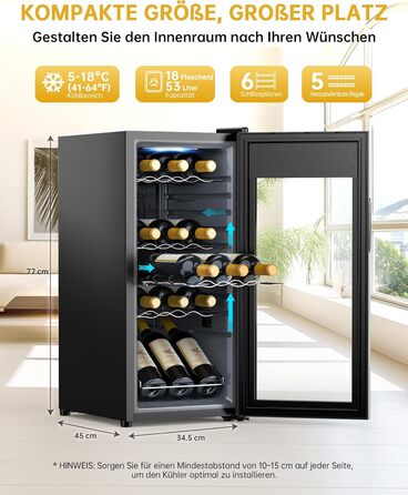 WIE 33L 1-Zone Wine Cooler Fridge - Compact Wine Refrigerator with Glass Door, LED Touch Panel, Anti-UV Protection (18 Bottles)