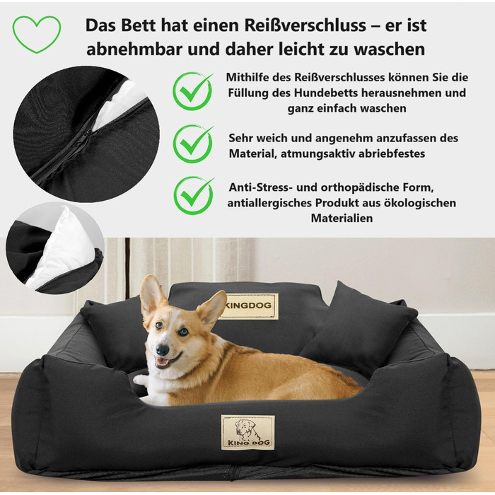 Крісло-ліжко для собак великих порід King Dog XL 115x95 см. Зі змінним іменем, знімний килимок, чорний колір.