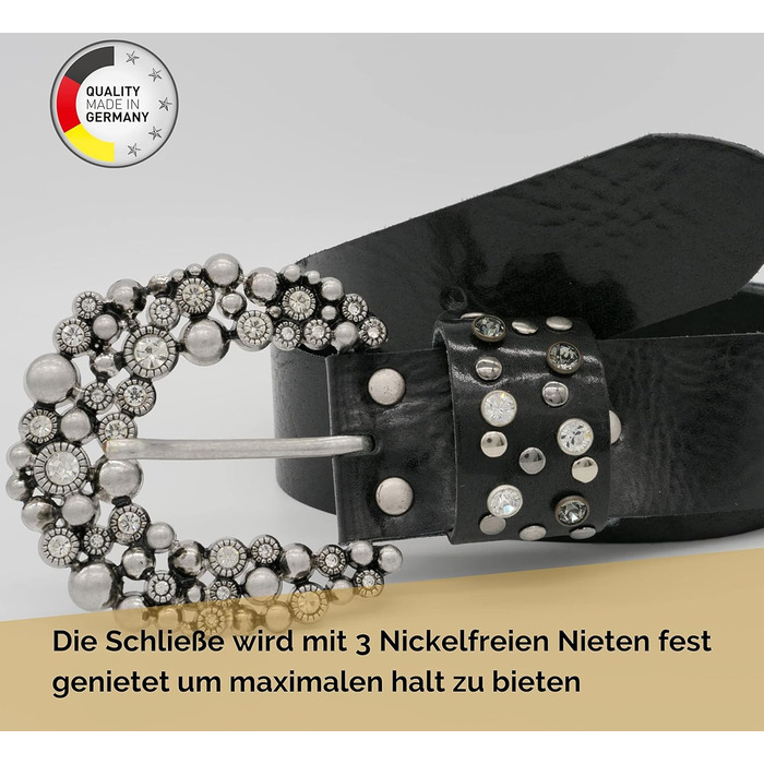 Жіночий шкіряний ремінь AnnaMatoni з розкішною стразовою пряжкою 4 см, чорний, Німеччина, 105 см