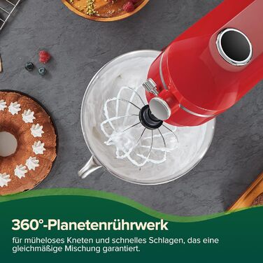 Планетарний міксер Chefree Profi 7л, 1800Вт, LED, 3 насадки, червоний