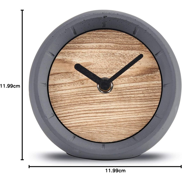 Cander Berlin MNU 6712 Table Clock Silent Concrete Wood Concrete Clock Standing Clock 12 cm Sphere Silent