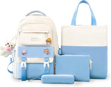 Шкільний рюкзак Tanou для дівчаток 4-х частинний, для 3-7 класів, з пеналом та сумкою через плече, блакитний