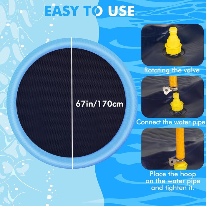 YAUNGEL Dog Pool, 170 cm, Inflatable Pool for Large & Small Dogs, 0.58mm Thickened Anti-Slip Mat, Foldable, Durable Splash Pad for Summer, Garden