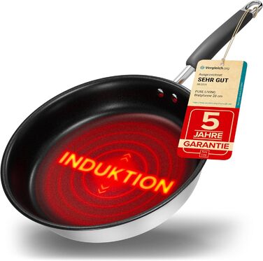 Набір сковорідок з нержавіючої сталі для всіх типів плит (20см та 28см) - 10 років гарантії, антипригарне покриття, ергономічні ручки, рівномірний розподіл тепла, придатні для миття в посудомийній машині та духовці