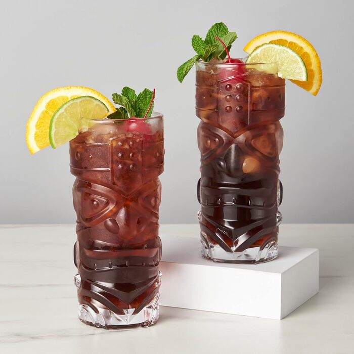 Viski Pacific Crystal Cocktail Glasses Set - 2 Premium Tiki Glasses, 400ml