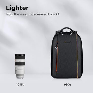 Рюкзак для фотографа K&F Concept, водонепроникний, для DSLR/SLR, об'єктивів та аксесуарів, чорний+оранжевий, 18L