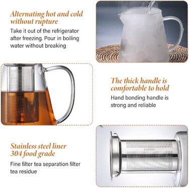 Скляний чайник для заварювання чаю з ситом та кришкою, термостійке боросилікатне скло, 1300 мл