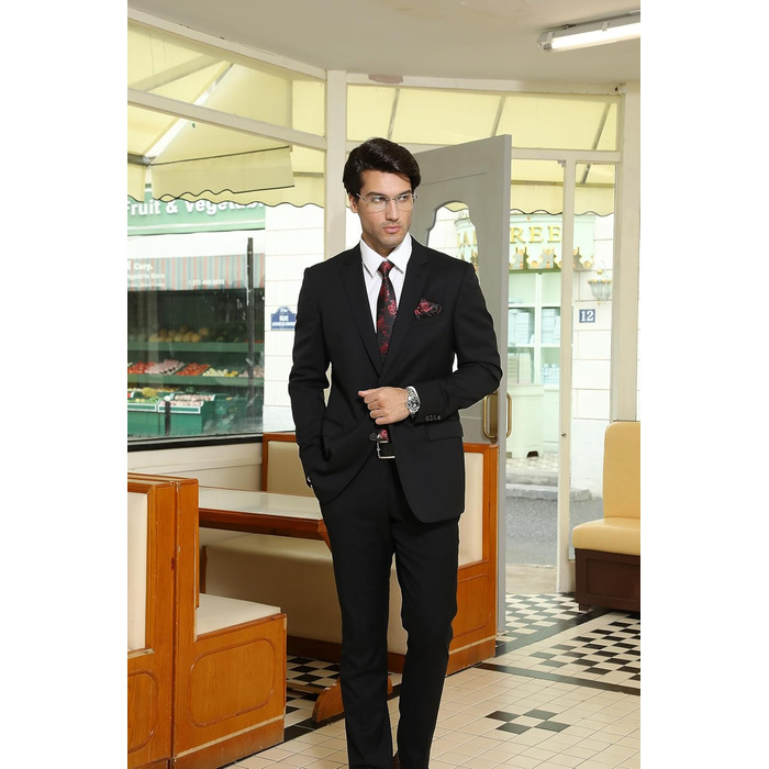 Чоловіча краватка HISDERN 160 см з кишеньковим хустиком. Набір для весілля, бізнесу. Шовкова краватка з квітковим принтом чорного та червоного кольорів.