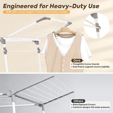 Сушарка для білизни KINGBOARD розкладна велика, крилатий сушарка висувна 174x97x156 см, стійка сушарка з антиковзними ніжками для дому та вулиці, біла