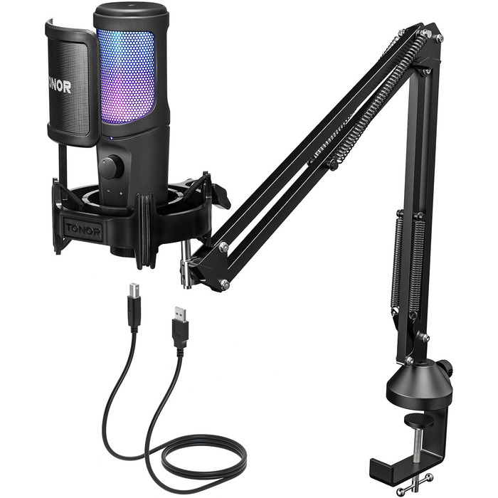 TONOR Мікрофон USB з великою мембраною TC40S, Комплект для ПК, Подкасти, Стрими, Запис, Студія, YouTube, Ігри
