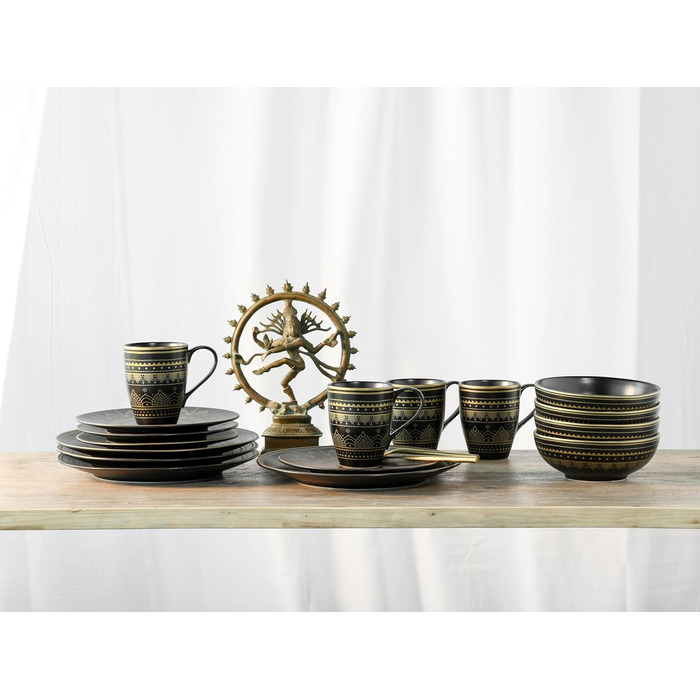 CreaTable Набір посуду MANDALA GOLD - чорний, 16 частин, кераміка, для дому, в духовку та мийку