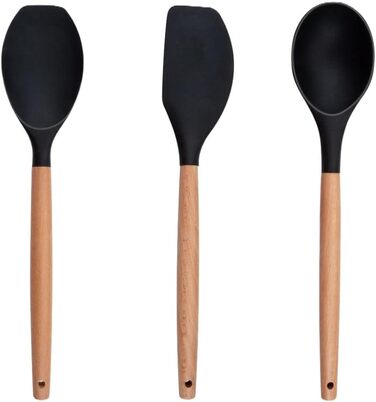 Набір кухонних аксесуарів Alpina 7 предметів з поворотним підставкою – кухонні інструменти, силіконовий набір посуду для приготування їжі (чорний)