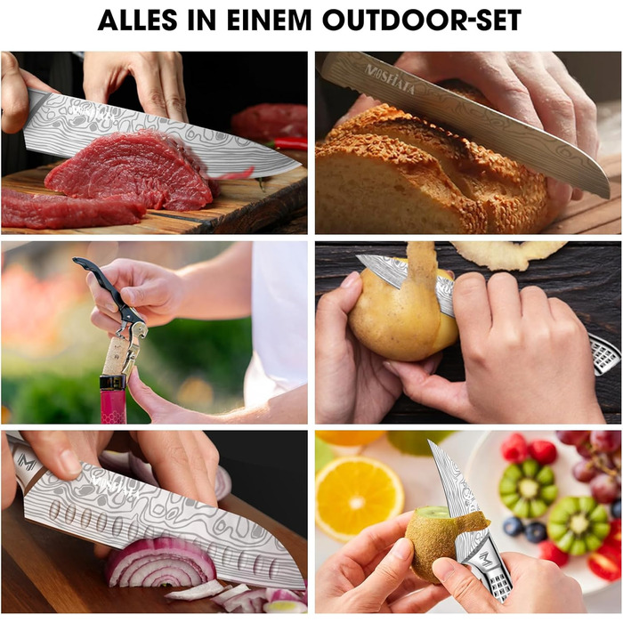 MOSFiATA 17-Piece Professional Knife Set with Titanium Coating - Stainless Steel Kitchen Knives, Chef's Knife Set with Finger Guards & Gift Box (Outdoor)