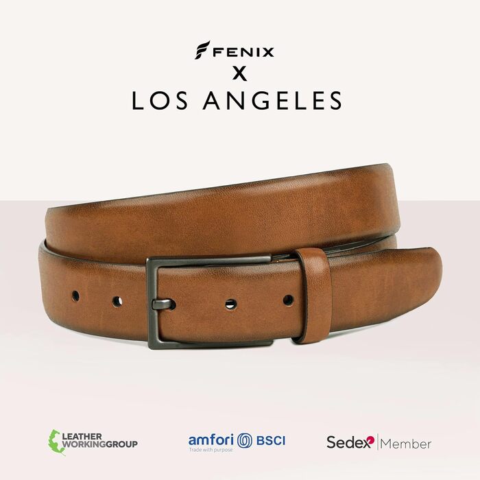 Чоловічий ремінь FENIX LOS ANGELES з нікель-вільною пряжкою, 30 мм, еластичний та регульований, для костюмів та джинсів (Desert Cognac, 85)