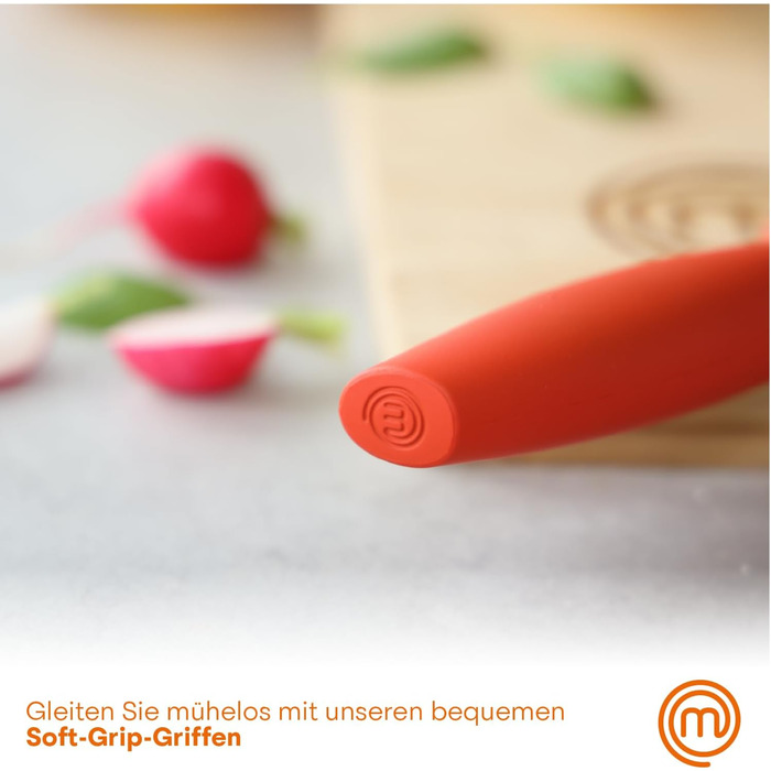 MasterChef 5-Piece Knife Block Set - Stainless Steel Kitchen Knife Set with Chef's Knife, Santoku, Bread Knife, Utility Knife, and Vegetable Knife - Sharp, Black Soft-Touch Handles