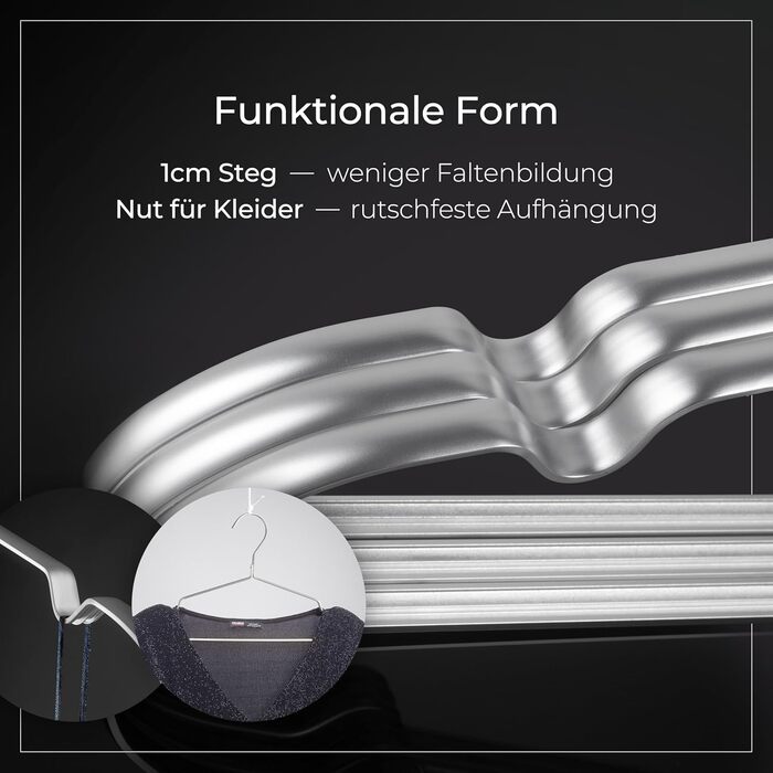 Parusia Clothes Hangers Silver, 42cm wide, 1cm thick, Stainless Steel Clothes Hangers, shape-stable, for space-saving clothes storage & organization of wardrobe, clothes rack (10)