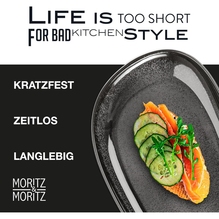 Набір сервірувальних тарілок Moritz & Moritz VIDA, антрацит (2 шт.) - великі тарілки з високоякісного порцеляну, сучасний дизайн, підходить для мікрохвильової печі та посудомийної машини, ідеально для салатів, м'яса на грилі, закусок та іншого