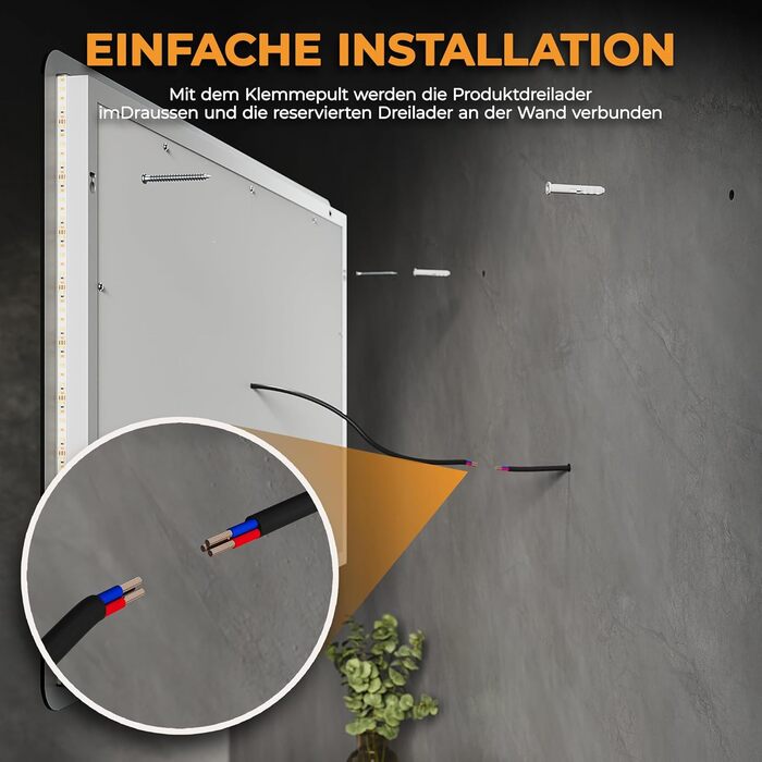 Дзеркало для ванної кімнати SVNR з підсвічуванням, 40x60 см, LED, алюмінієва рама, захисне скло, матові краї, IP44, енергозберігаюче