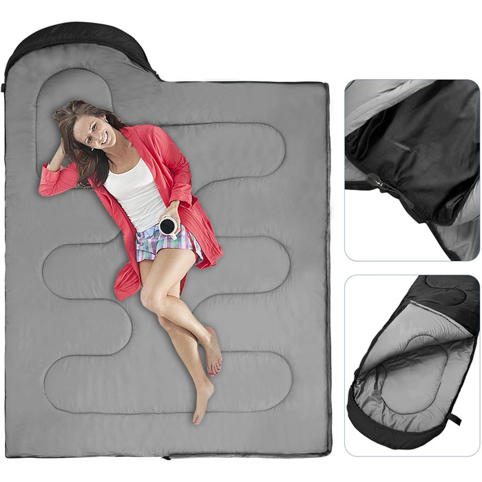 Спальний мішок Outdoor для кемпінгу 3 сезони, дорослий, 2 в 1, теплий, легкий, водонепроникний, для подорожей, хайкінгу та туризму, чорний