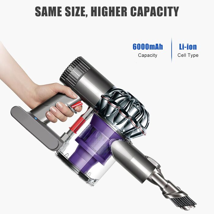 Замінний акумулятор 6000mAh для пилососа Dyson V6 (DC62, DC58, DC59, DC61, DC72, DC74, SV03, SV05, SV06, SV07, SV09) Animal, Absolute, Motorhead, Fluffy + 2 фільтри + 1 щітка