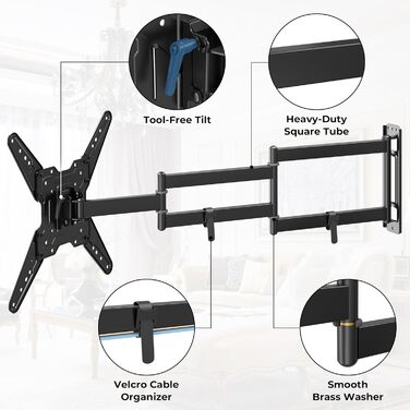 Кронштейн для телевізора BONTEC 950 мм, поворотний, нахильний, для 26-65 дюймів, VESA 400x400, до 35 кг