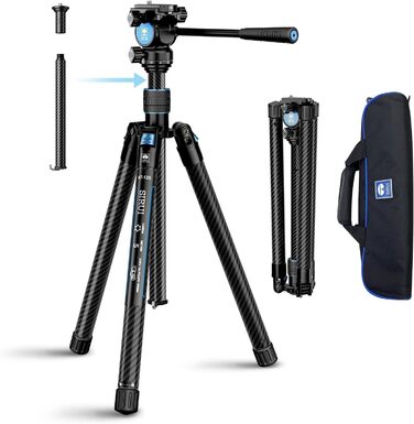 Штатив SIRUI Traveler X Carbon з Fluid-головкою та Quick-Twist системою для Arca Swiss, Ultraleichtes Reisestativ для DSLR/Відеозйомки, реверсивна центральна колона, 0.95kg