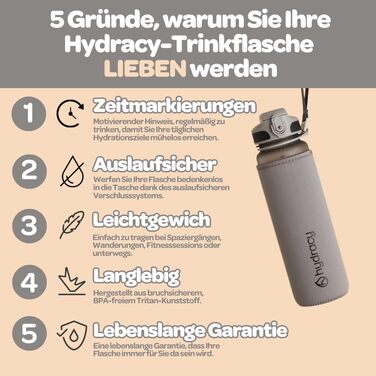 Пляшка для води Hydracy з фруктовою вставкою 1000 мл, сріблясто-сіра - BPA-free, з міткою часу, спортивна, герметична