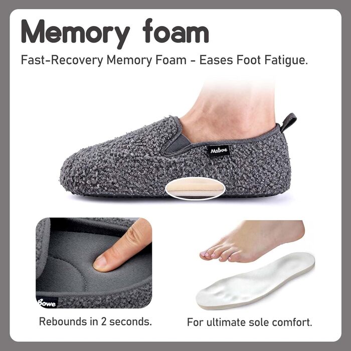 Тапочки жіночі зимові теплі з меморі-піною та антиковзкою підошвою, білі (38/39 EU, сірі)