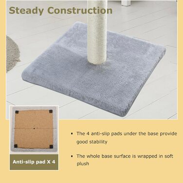 Котячий будиночок Dimaka 86,4 см: високий когтетоп з сизалю та інтерактивною іграшкою для котів (сірий)