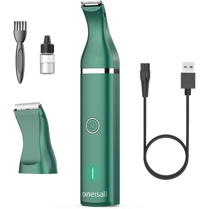 Триммер для собак Oneisall з подвійними лезами, 2 швидкості: для догляду за лапами, очима, вухами, обличчям та тілом (білий, зелений)