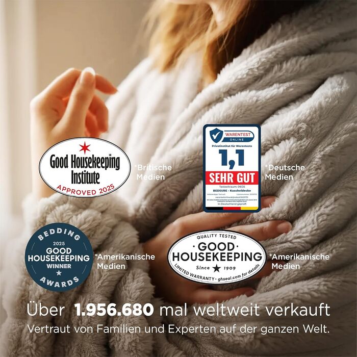 BEDSURE Плед-деко для дому - вовняний та флісовий плед, покривало на диван, м'який теплий плед з грубої в'язки для вітальні, плед для затишку, покривало на ліжко, бежевий, 150 x 200 см