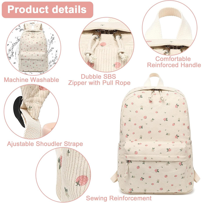 BTOOP Рюкзак унісекс 0122 (1 шт.) 17' (M, квітковий корд-полуниця)