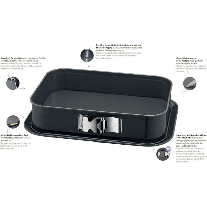 Original Kaiser La Forme Plus Springform Rectangular 35 x 24 cm, Rectangular Baking Pan, Cake Pan with Enamel Base, Cut-Resistant, Tiramisu Pan Non-Stick Coated, Cut-Resistant