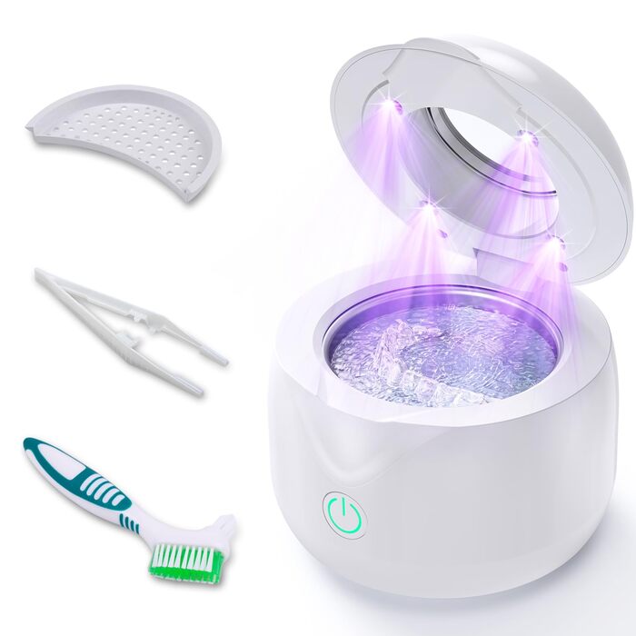 Ультразвуковий очищувач, 45000 Гц, 200 мл, для зубних протезів, альгінаторів, брекетів, зубних щіток, ювелірних виробів (білий)