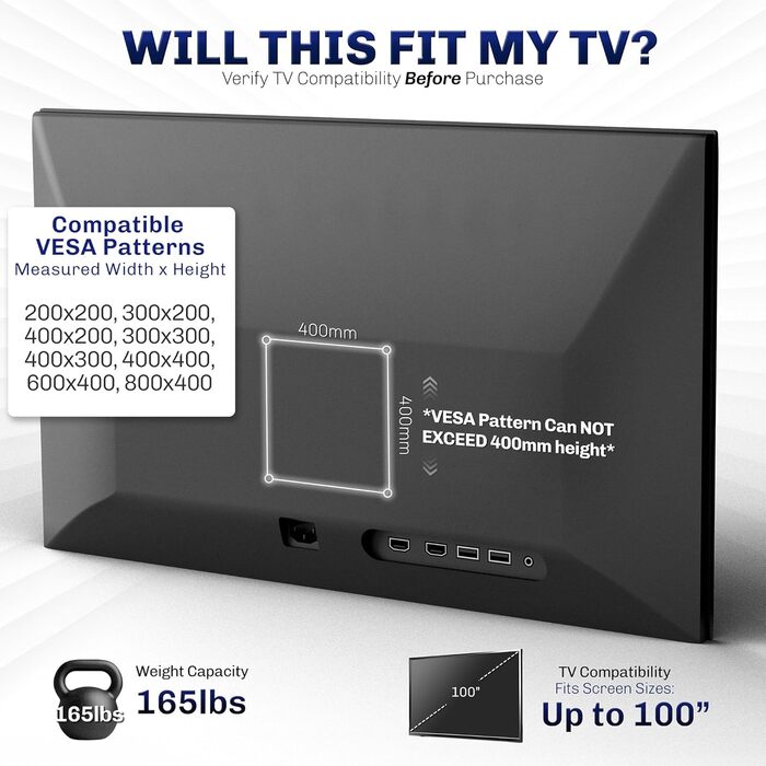 Настінне кріплення VIVO для LCD/LED телевізора 60-100 дюймів, VESA, чорне - MOUNT-VW100F