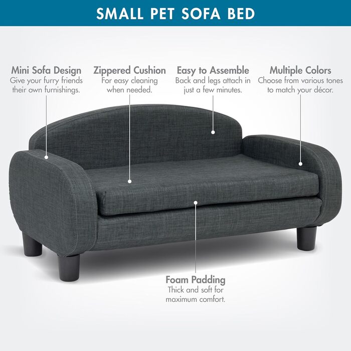 Софа для домашніх тварин Paws & Purrs, 80 см, низька спинка, знімний чохол для матраца, кольори: еспресо/сірий