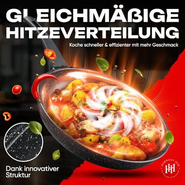 Сковорода HARMONY HUB 28 см з антипригарним покриттям, індукційна з індикатором нагріву, для всіх типів плит, довговічна, без PFOA (Чорна)