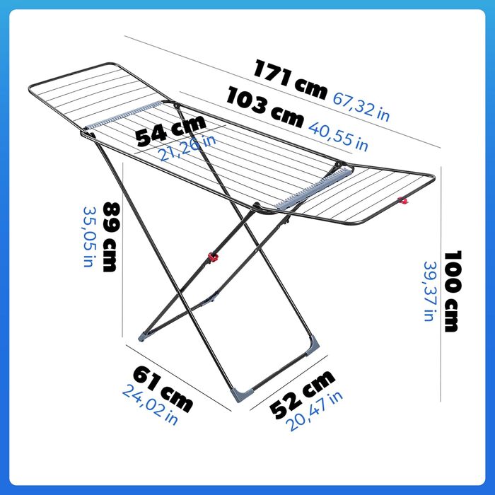 КADAX Сушарка для білизни з 18 метрами сушильної поверхні - для квартири, балкону та саду, розкладна, з неслизькими ніжками, економна, виготовлена в ЄС (Антрацит Плюс)