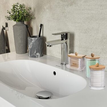 Контейнер для ватних паличок та дисків, акрил з бамбуковим кришками, прозорий. Організатор для макіяжу та ванної кімнати