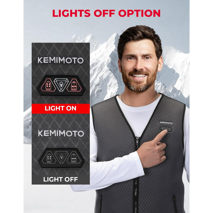 Обогреваемая жилетка KEMIMOTO для мужчин: 6 зон обігріву, 3 рівні нагріву, USB, для катання на лижах, риболовлі, мотоцикла, кемпінгу, сіра