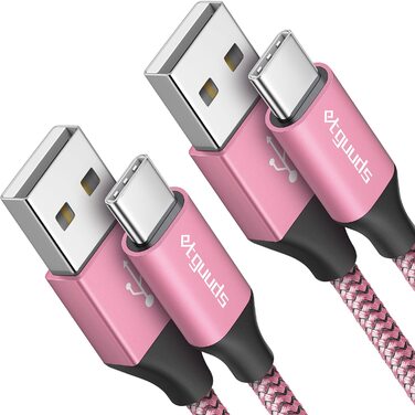 Кабель USB-C 30см [2 шт], білий: USB-A до USB-C, зарядний, нейлон, для iPhone, Samsung Galaxy