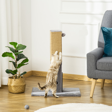 PawHut Cat Scratching Post 79cm with Jute Rope & Plush Toy - Grey for Active Play & Relaxation