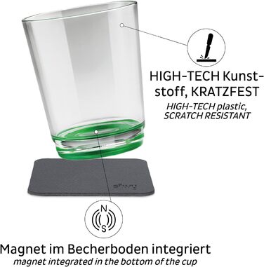 silwy® Non-Slip, Shatterproof Magnetic Drinking Cups (2-Piece Set) in Sour Green color, including two metal Nano-Gel pads for secure placement - perfect for camping and boating