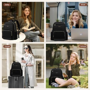 LOVEVOOK Рюкзак для жінок, 15.6-17.3 дюймів, для ноутбука, подорожей, університету, роботи (Чорний)