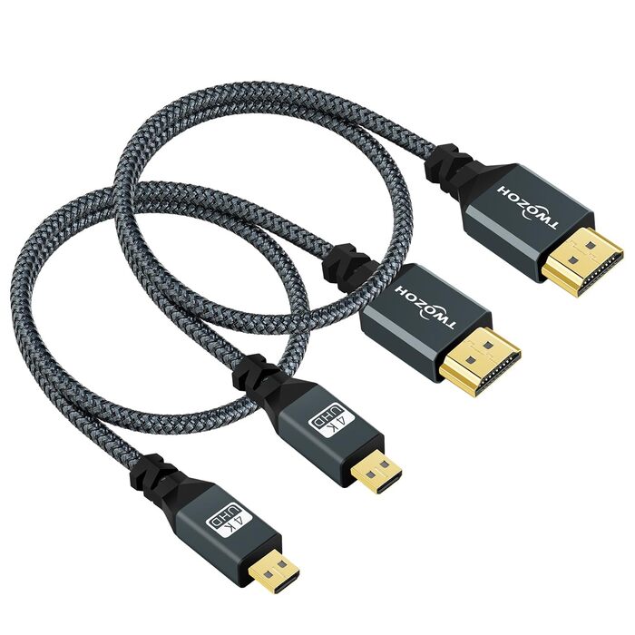 HDMI кабель Micro HDMI - HDMI, 1 м, 2 шт. Підтримка 4K/60Hz, 3D, 1080p